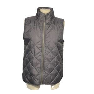 Mud Pie Gray Quilted Lightweight Zip Sleeveless Vest Sz Medium